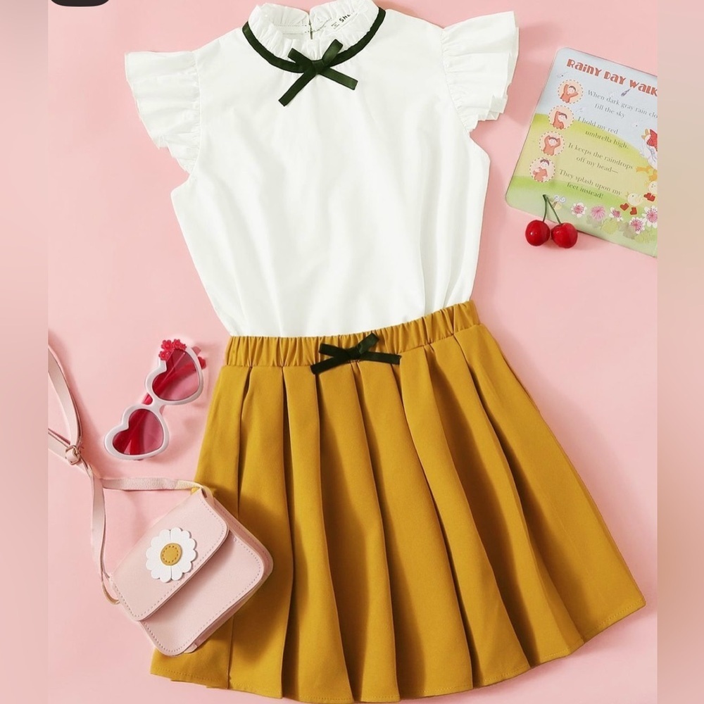White Blouse and Mustard Skirt Set